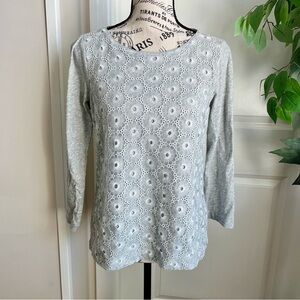 J.Crew Factory Shimmer Lace Overlay Slub Cotton Top Gray Sz XS